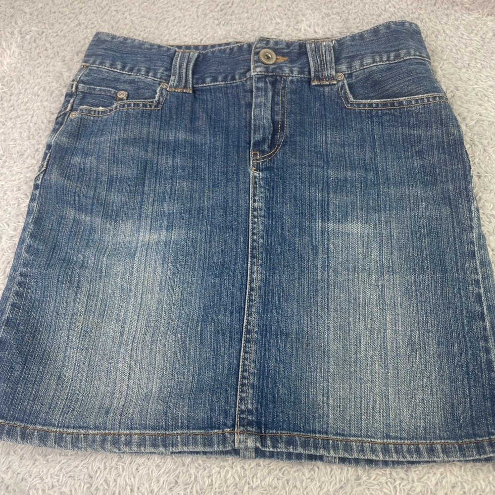 American Eagle Denim Mini Skirt Womens 4 Blue Medium Wash Embroidered Pockets